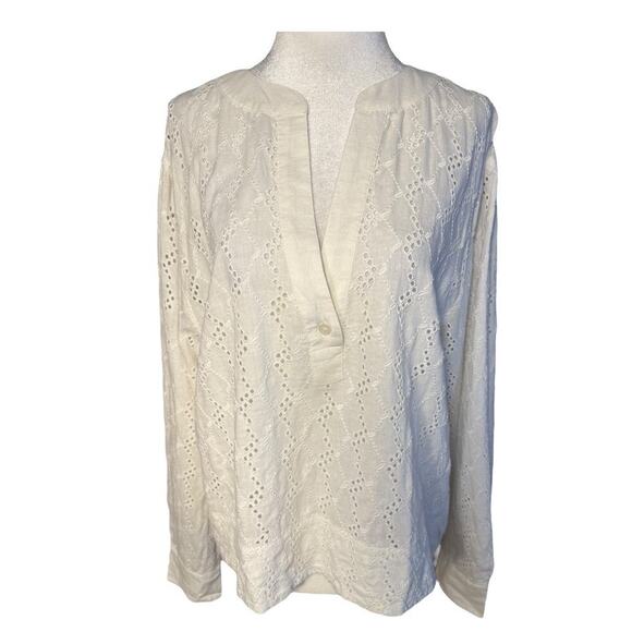 NWOT Madewell Women’s Medium White Long-Sleeve Popover Top in‎ Eyelet - Picture 1 of 8